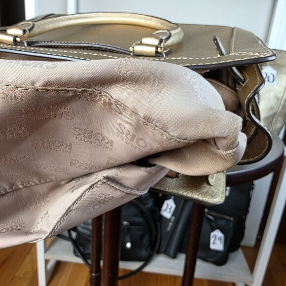 Michael Kors Dillon Large Satchel Champagne Gold Saffiano Leather - Picture 6 of 9